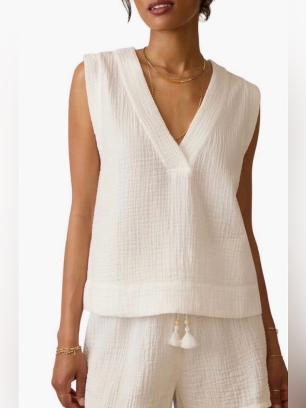 NWT Faherty Sleeveless Dune Popover Tank Top - Organic Cotton in White